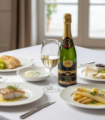 Auxerrois Wein auf Essenstisch